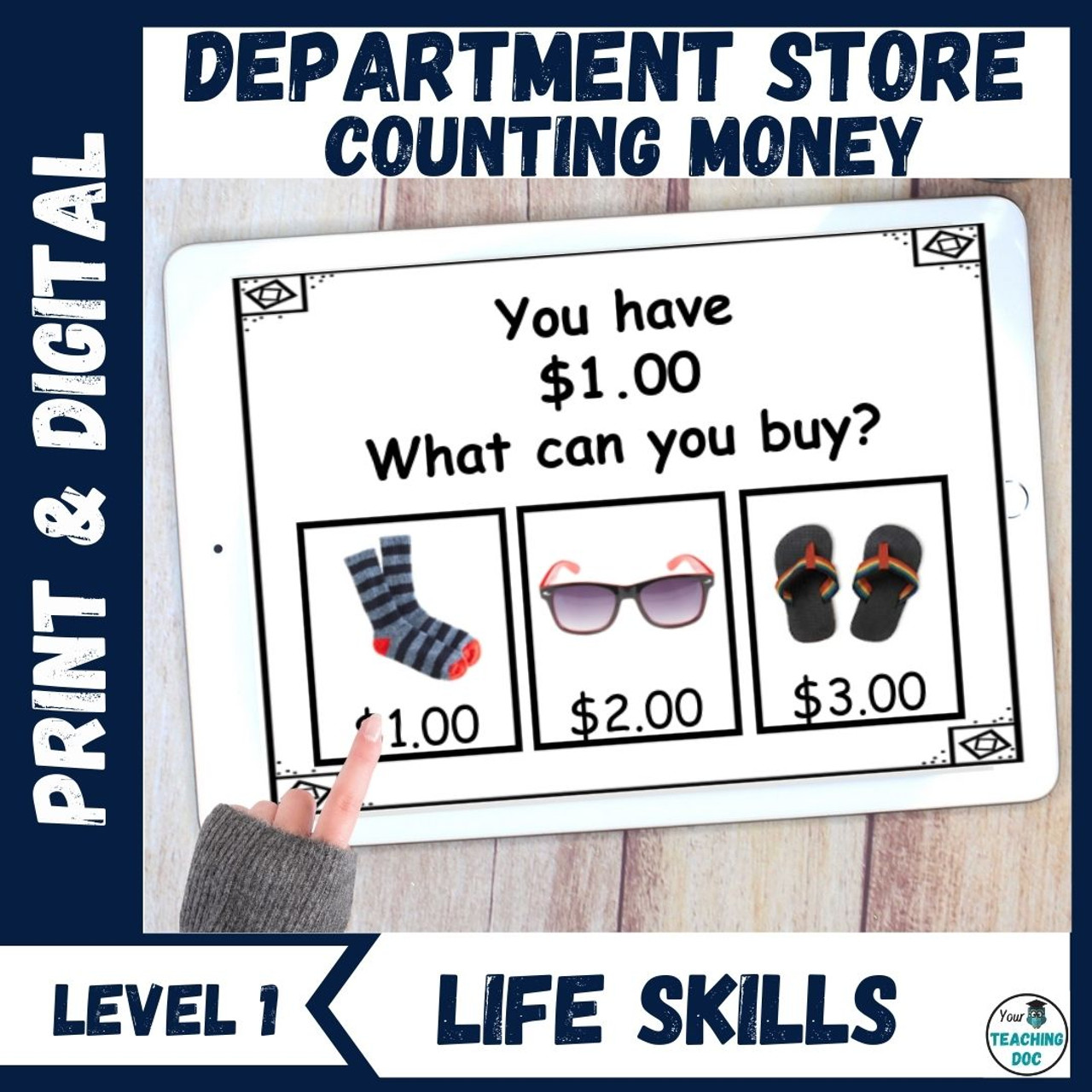 Counting Money: Clothing Store Life Work Skills PLUS Task Cards & Worksheets L1