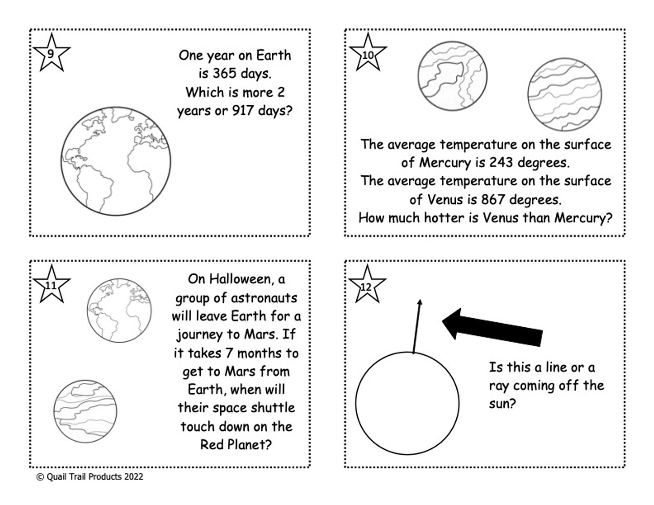 Solar System Math Task Cards
