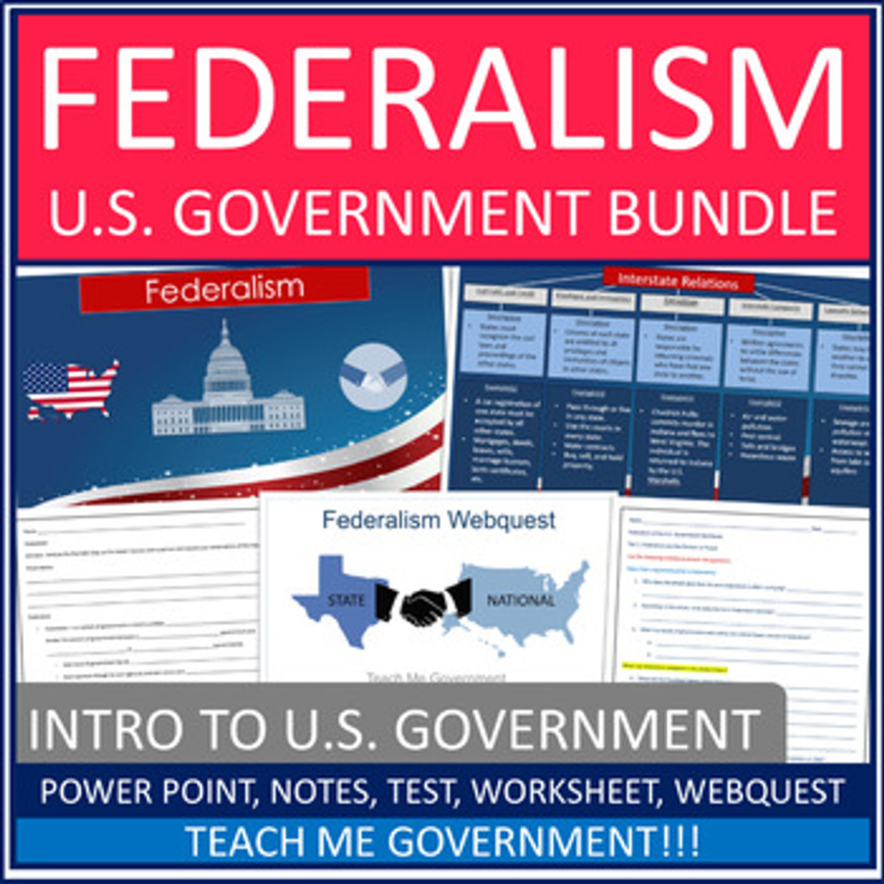 Federalism United States Government PowerPoint, Worksheet, Webquest, Test Bundle