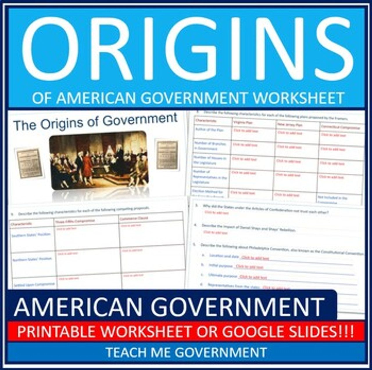 Origins of American Government Worksheet Printable or Google Slides