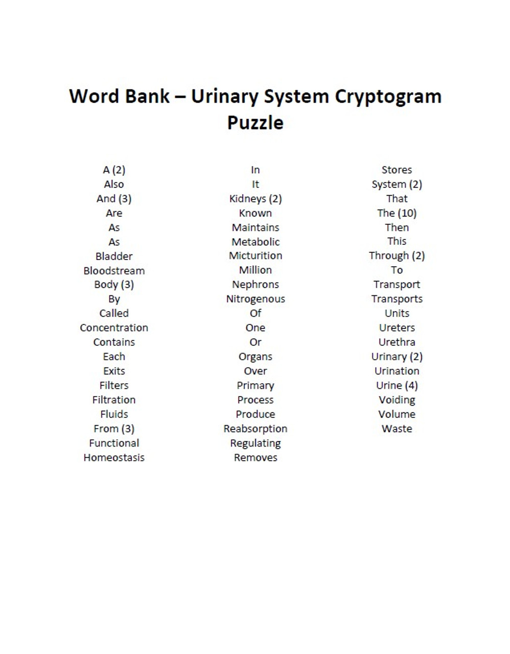 urinary-system-cryptogram-puzzle-amped-up-learning for Free Printable Bible Cryptograms With Answers Urinary System Cryptogram Puzzle - Amped Up Learning for Free Printable Bible Cryptograms With Answers
