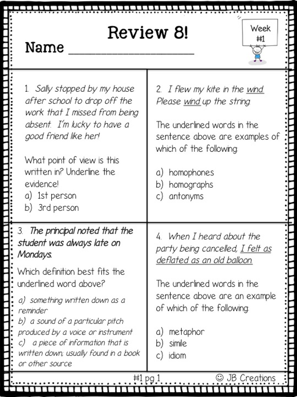 4th Grade Language Arts Test Prep for STATE Tests (OST, PARCC, STAAR, AIR)