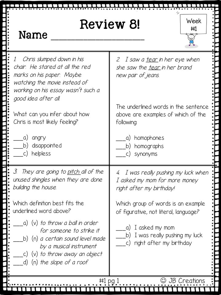 3rd Grade Language Arts Skill Review For STATE TEST 3rd grade language arts skill review for state test