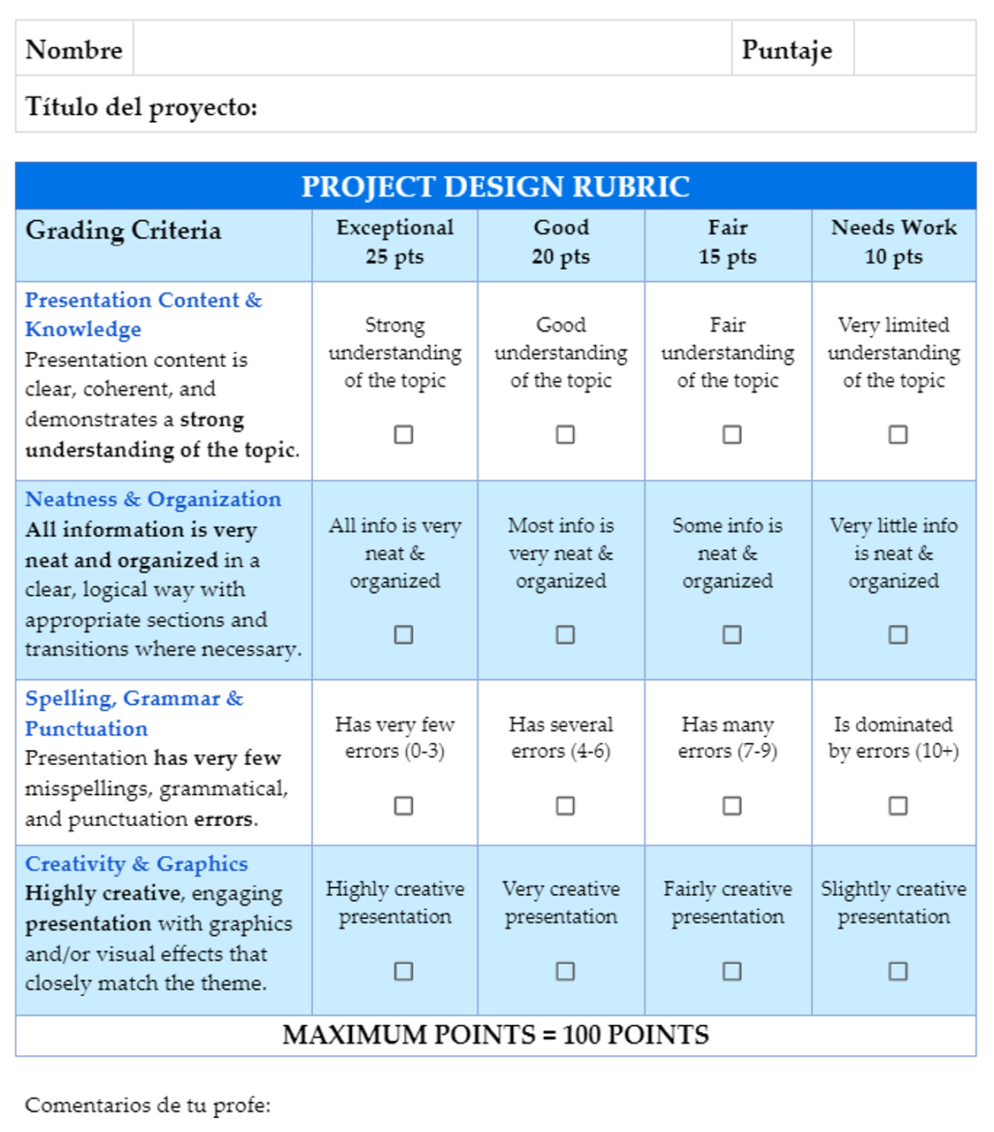 Project Design Assessment Rubrics - Simplified for Easy Grading!