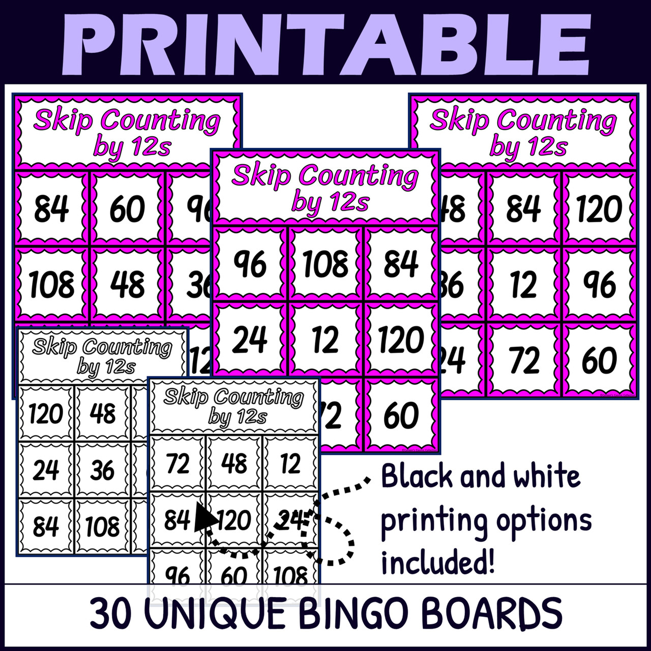 Skip Counting By 12s Activity Bingo Game Printable And Digital Skip Counting Bingo 12 3 