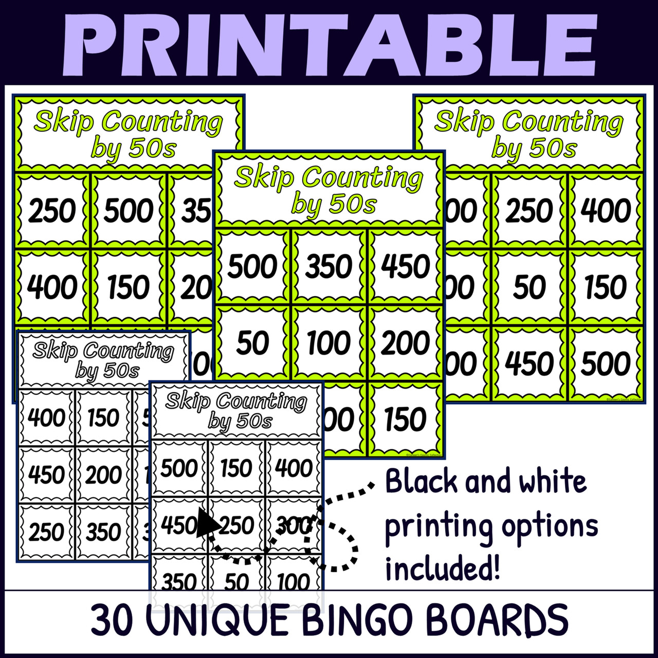 Skip Counting by 50s Activity - Bingo Game - Printable and Digital