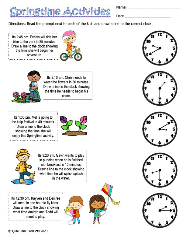 Elapsed time worksheets - spring theme