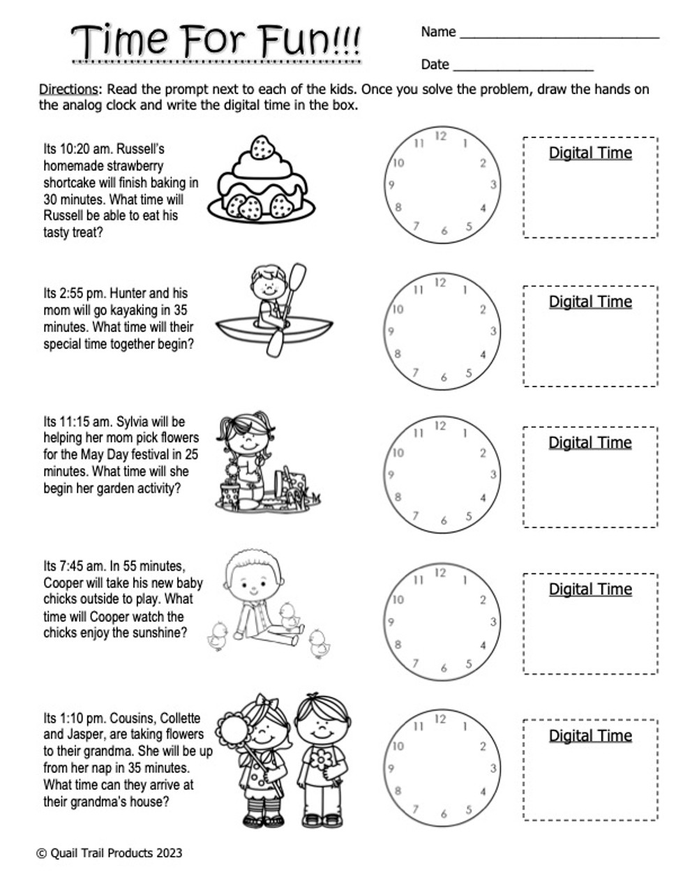 Elapsed Time Worksheets Spring Theme