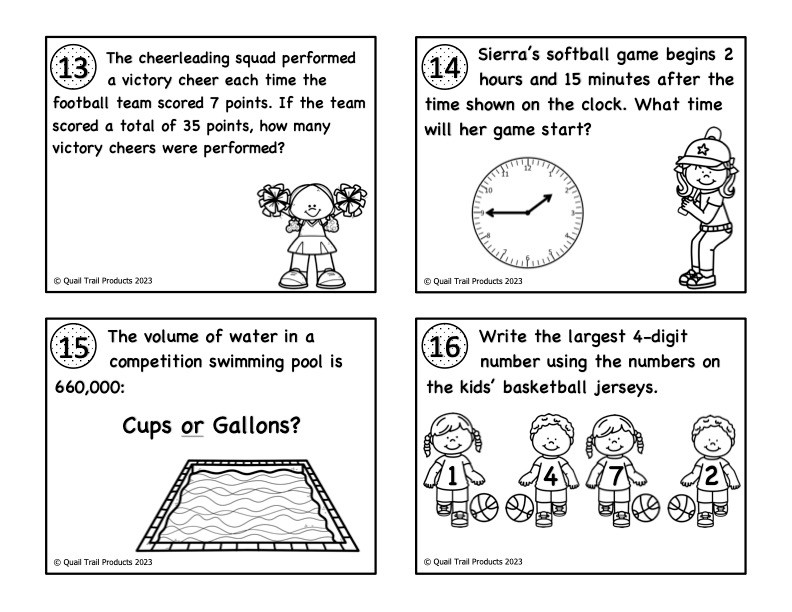 Grade 4 Sports Math Task Cards