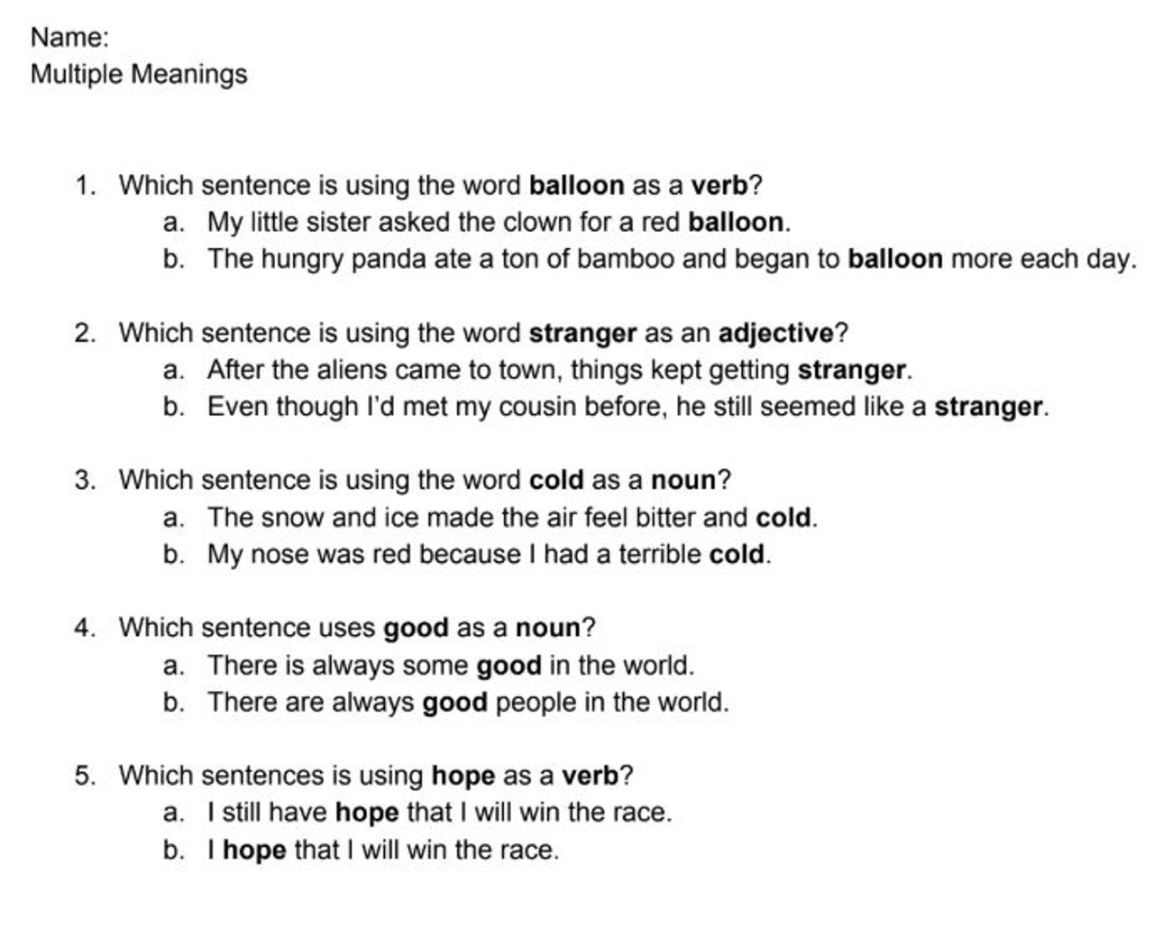 Parts Of Speech Usage Quiz Sentence Writing Vocab Amped Up