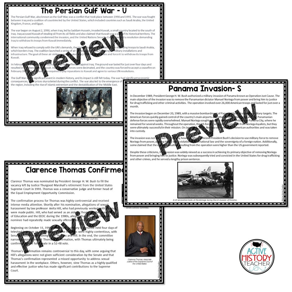 George H.W. Bush Activity Visual Summary Quick Way to Teach Bush ...