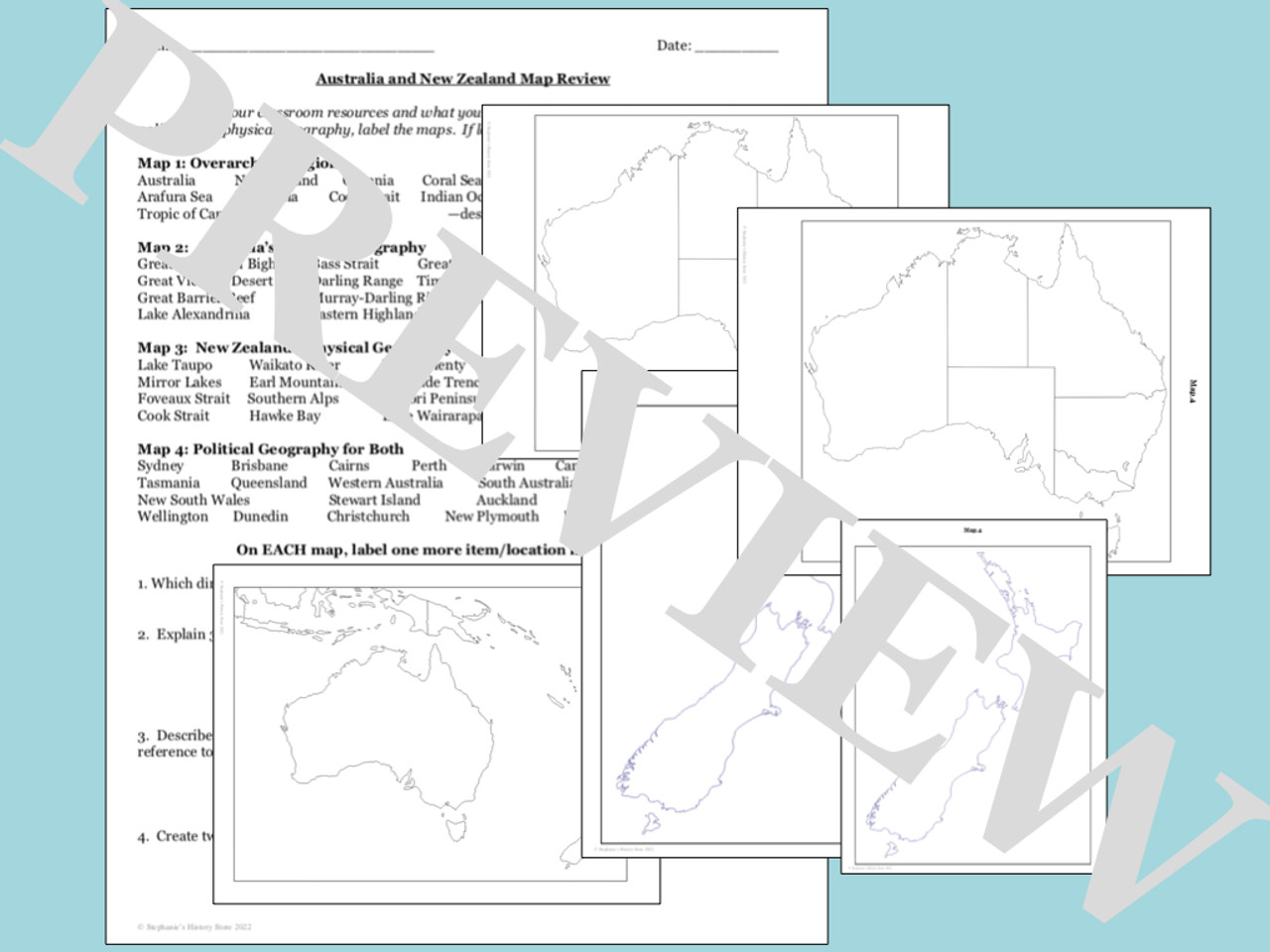 australia-new-zealand-and-oceania-world-geography-bundle for Free Printable Map Of Australia And New Zealand Australia New Zealand and Oceania World Geography Bundle for Free Printable Map Of Australia And New Zealand