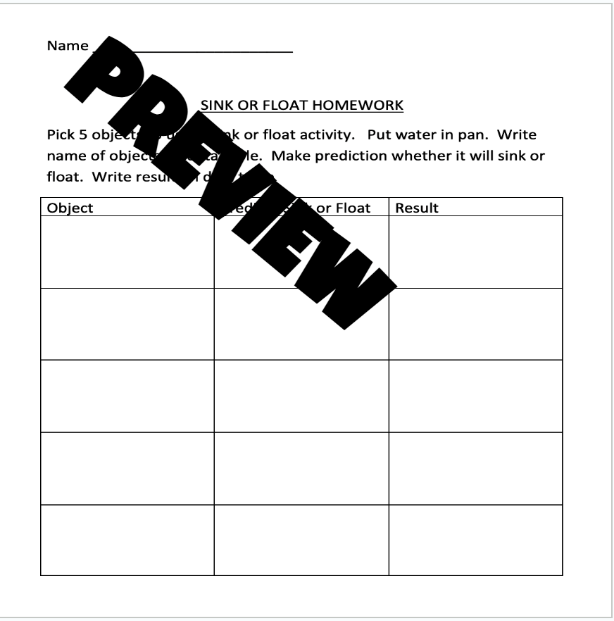 SINK & FLOAT EXPERIMENT ACTIVITY & HOMEWORK Amped Up Learning