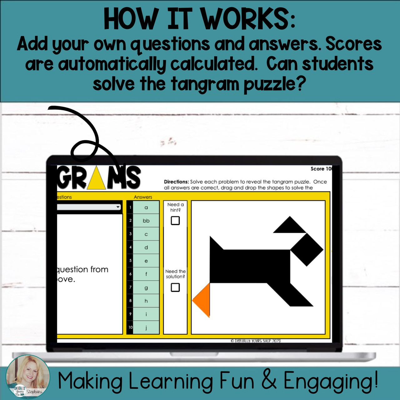 Editable Self-Checking Self-Grading Tangram Task Card Digital Template ...