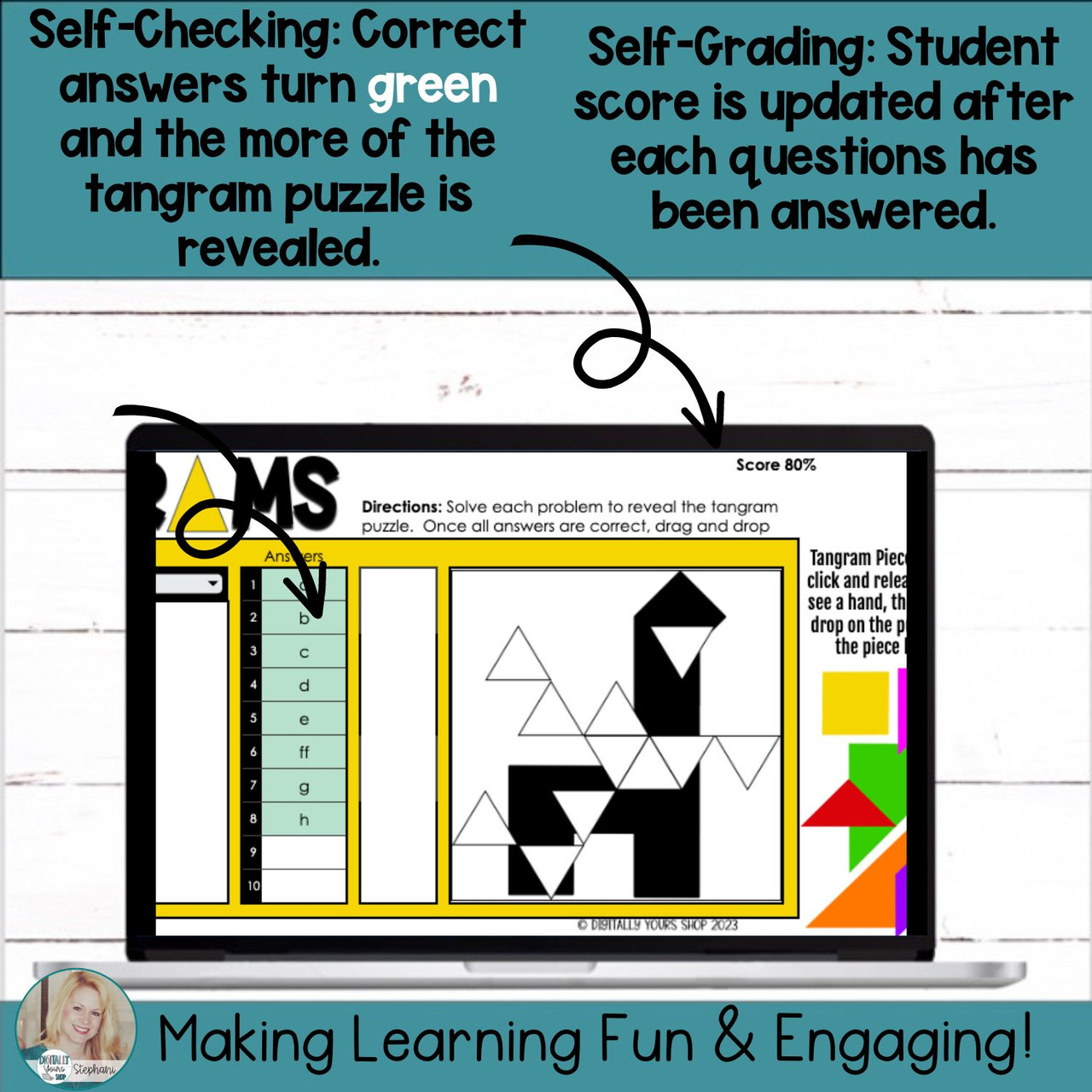 Editable Self-Checking Self-Grading Tangram Task Card Digital Template ...