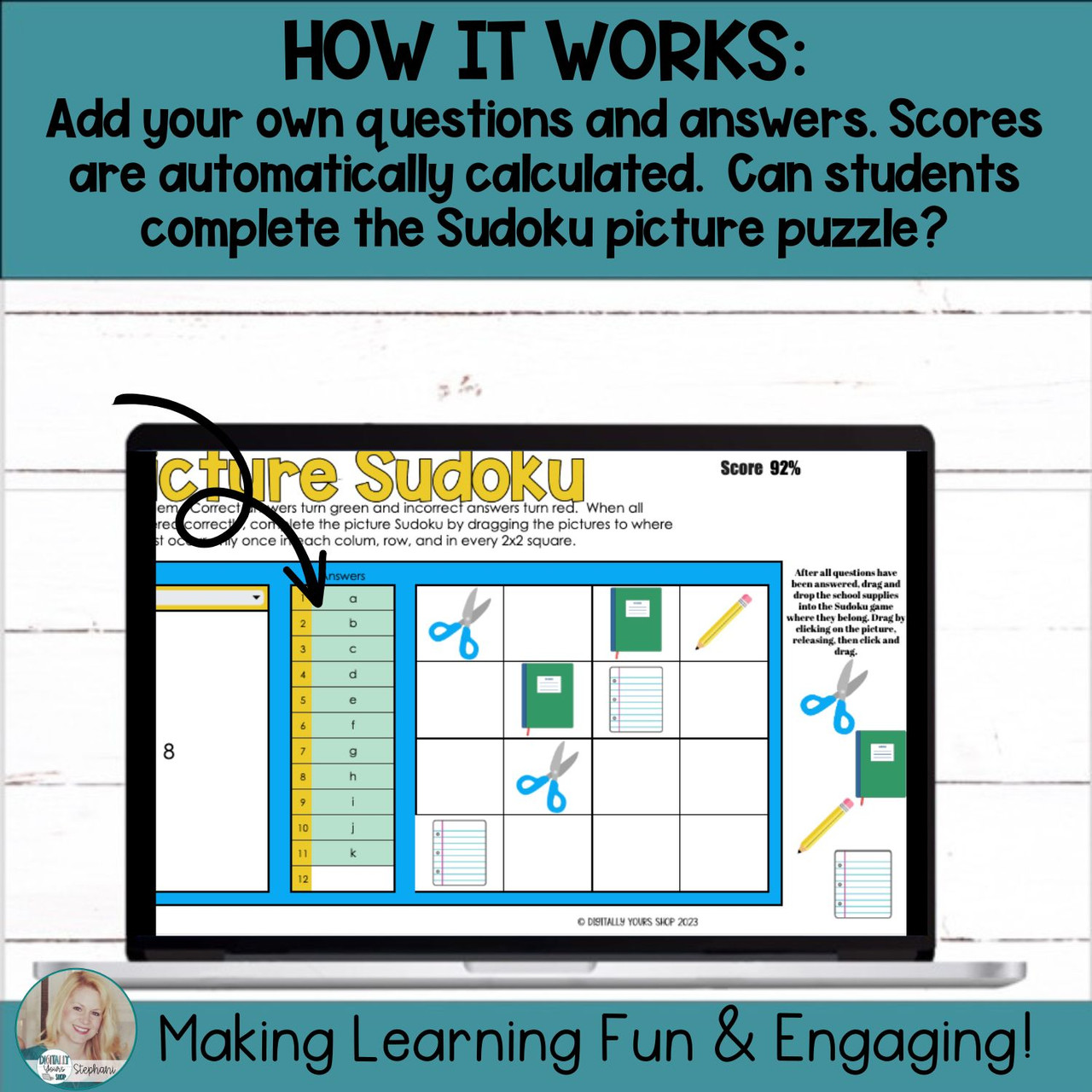 Editable Self-Checking Task Card Template Digital Activity Picture ...