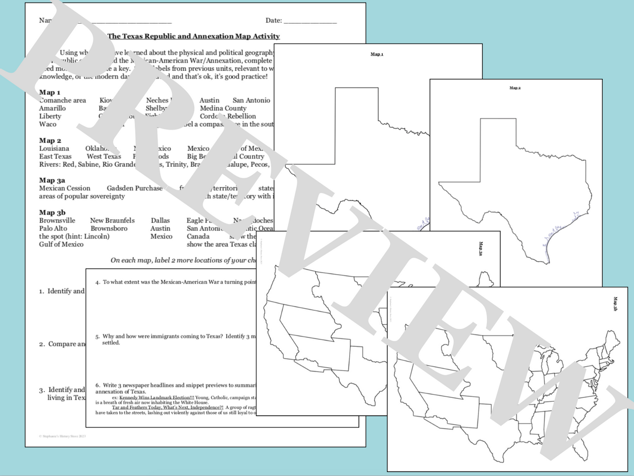 The Texas Republic Map Activity