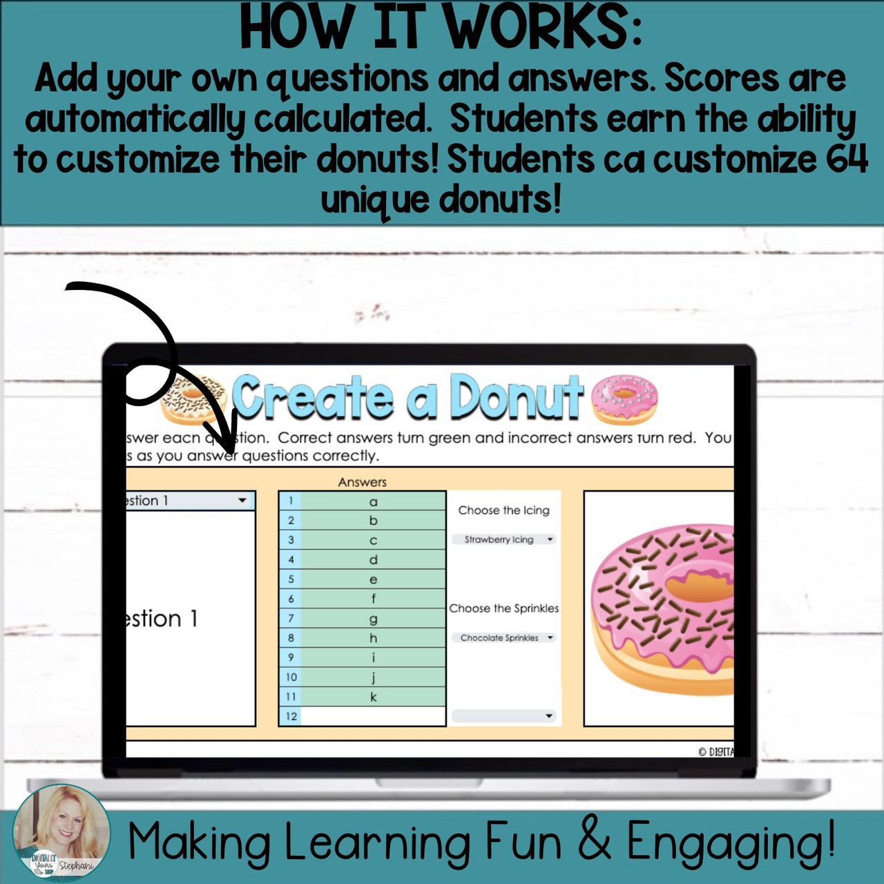 Create a Donut Editable Self-Checking Task Card Template Digital ...