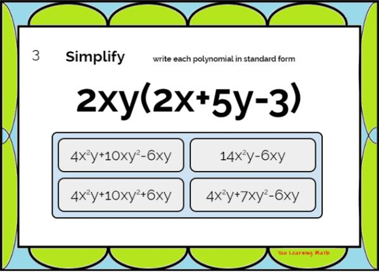Multiplying by a Monomial and Combining Like Terms: DIGITAL BOOM Cards 