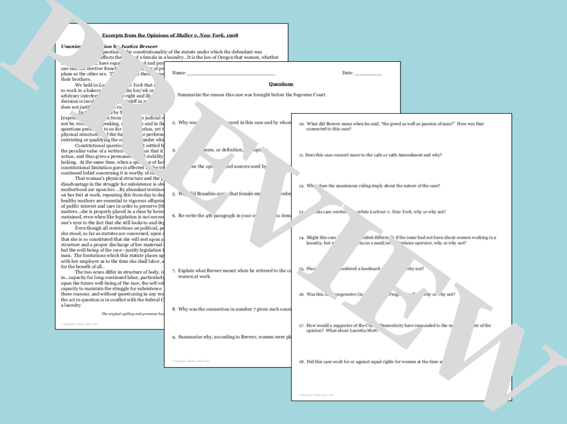Muller v Oregon Primary Source Analysis