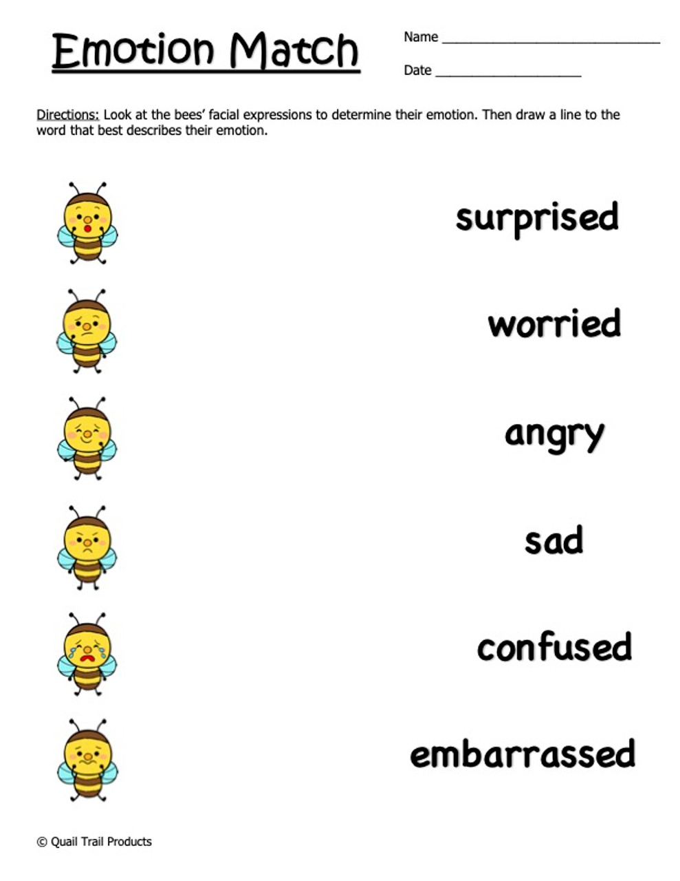Match the Emotions worksheet