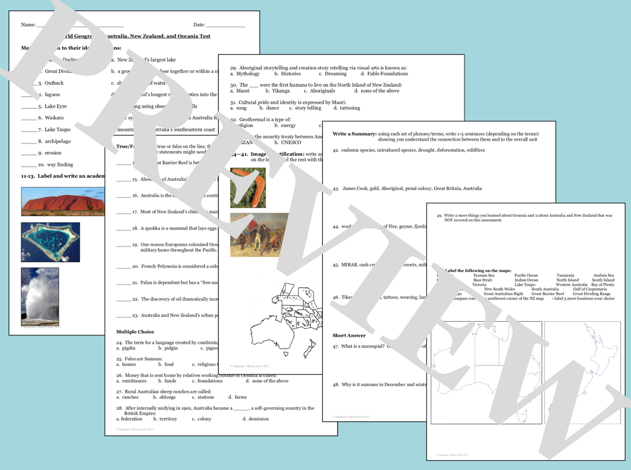 Australia New Zealand Oceania World Geography Test