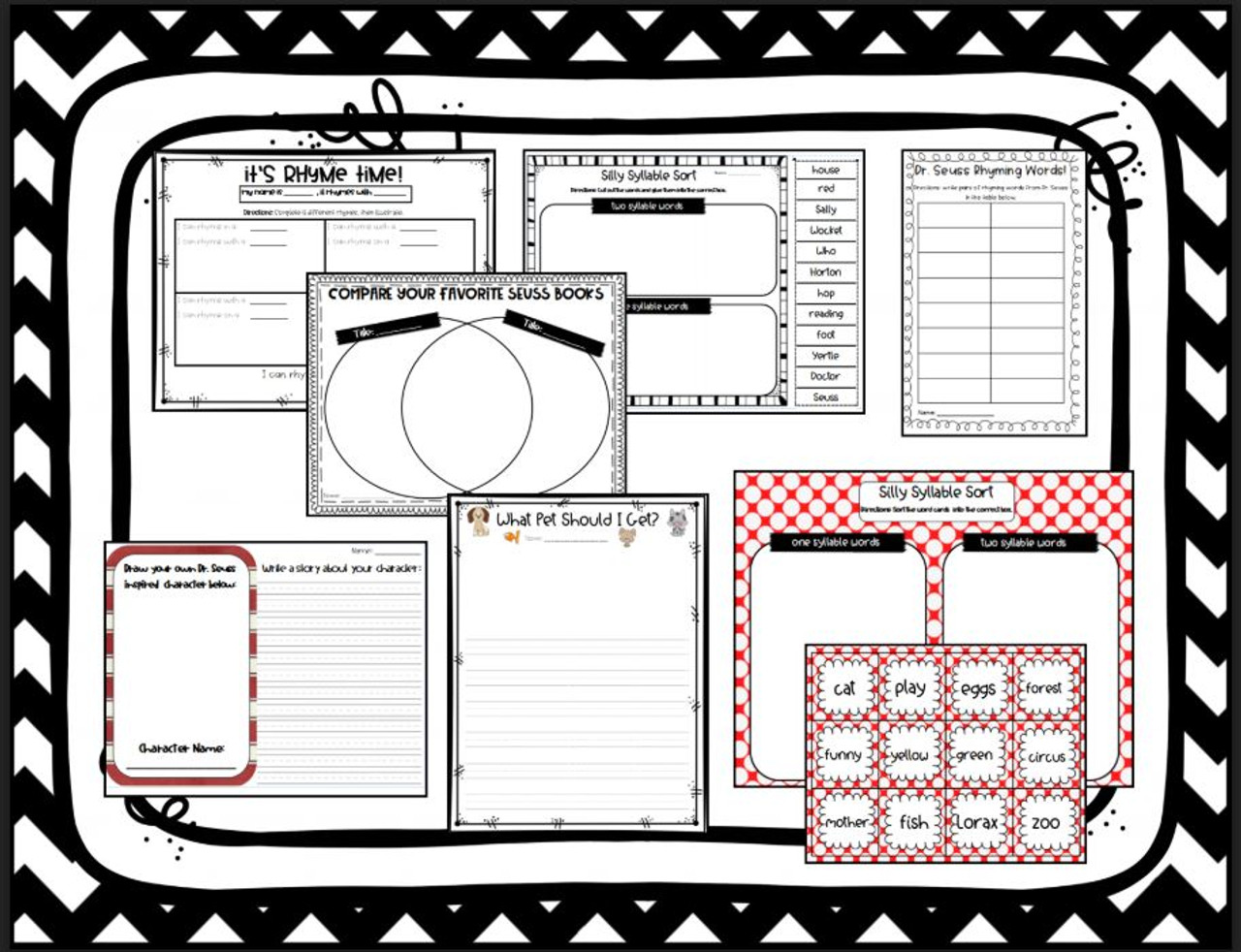 Dr. Seuss Bundle - 10 ELA Activities - Amped Up Learning for Dr Seuss All About Me Free Printable