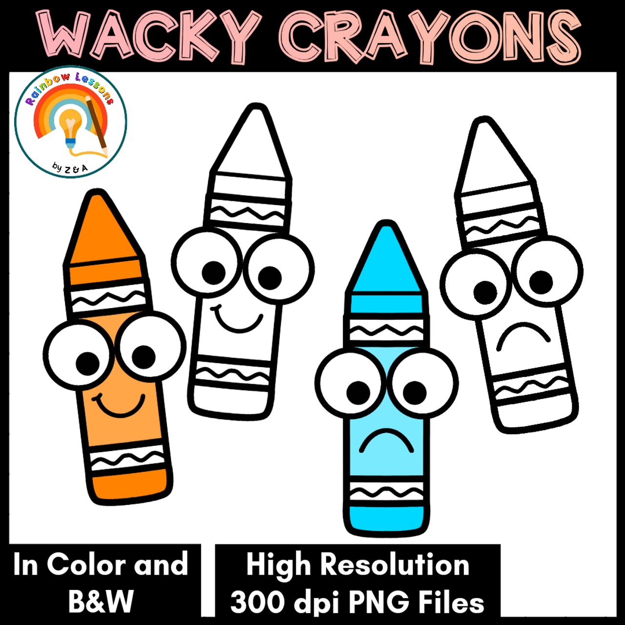Crayons Clip Art, Colorful Crayons Clipart, Rainbow Crayon Clipart
