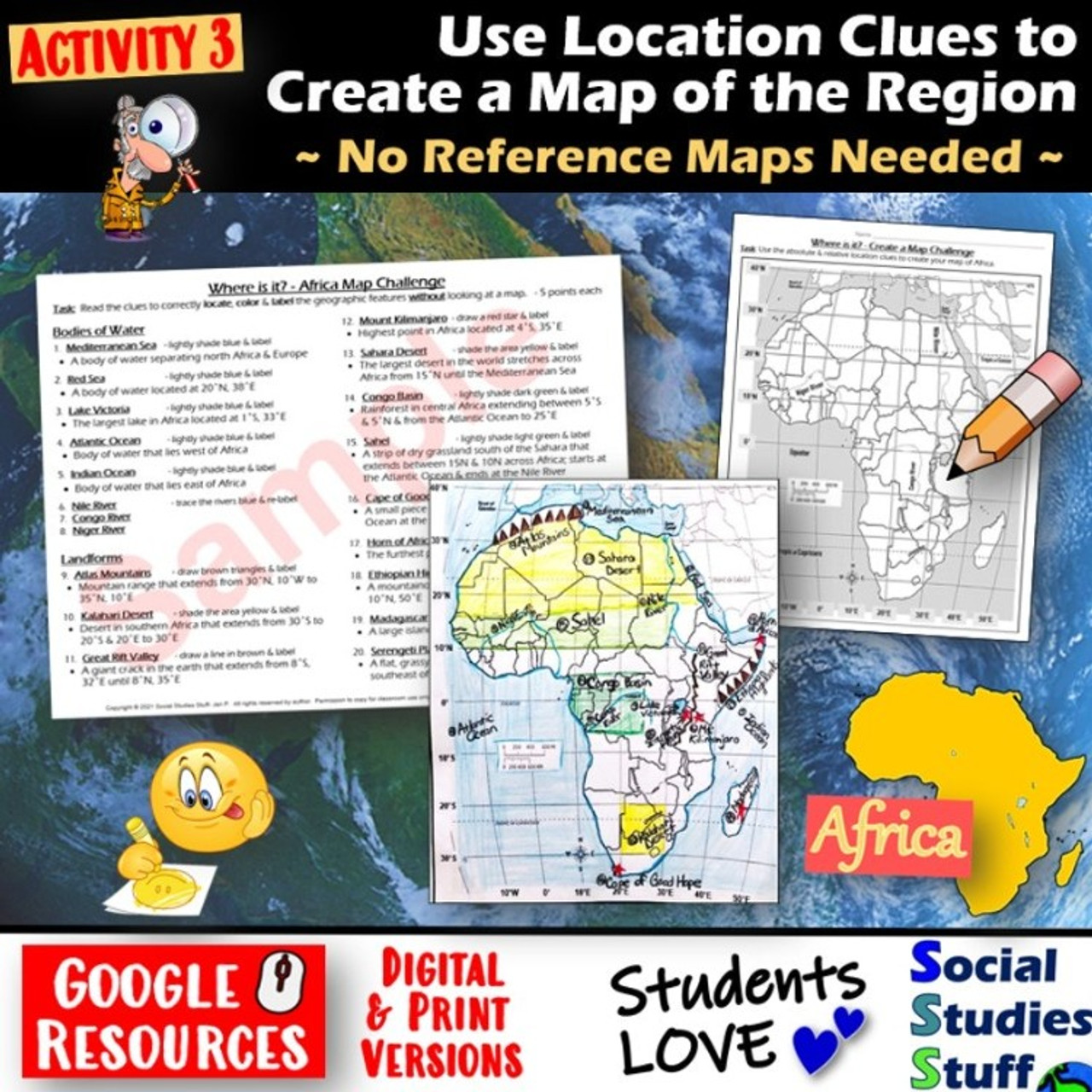 Geography of Africa Map Practice Activities | Print and Digital | Google