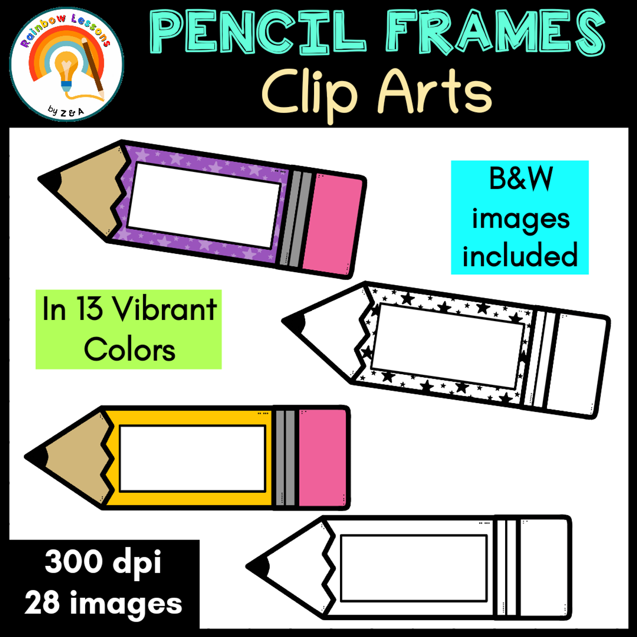 Rainbow Pencils Clipart {Mr and Mrs B} by Mr and Mrs B - Classroom and More