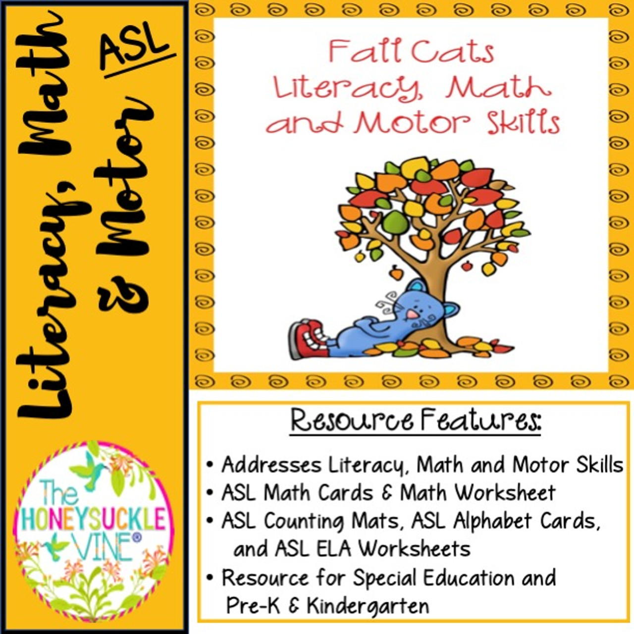 Fall Cats Literacy, Math & Motor with ASL