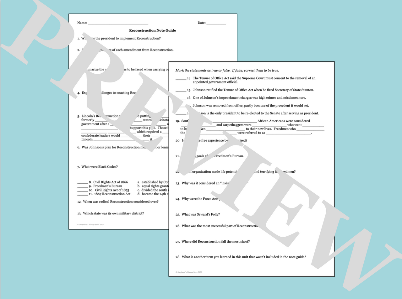 Reconstruction PowerPoint and Note Guide