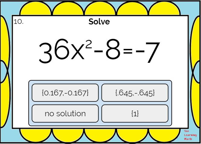 Solving Quadratic Equations using Square Roots: BOOM Cards - 20 ...