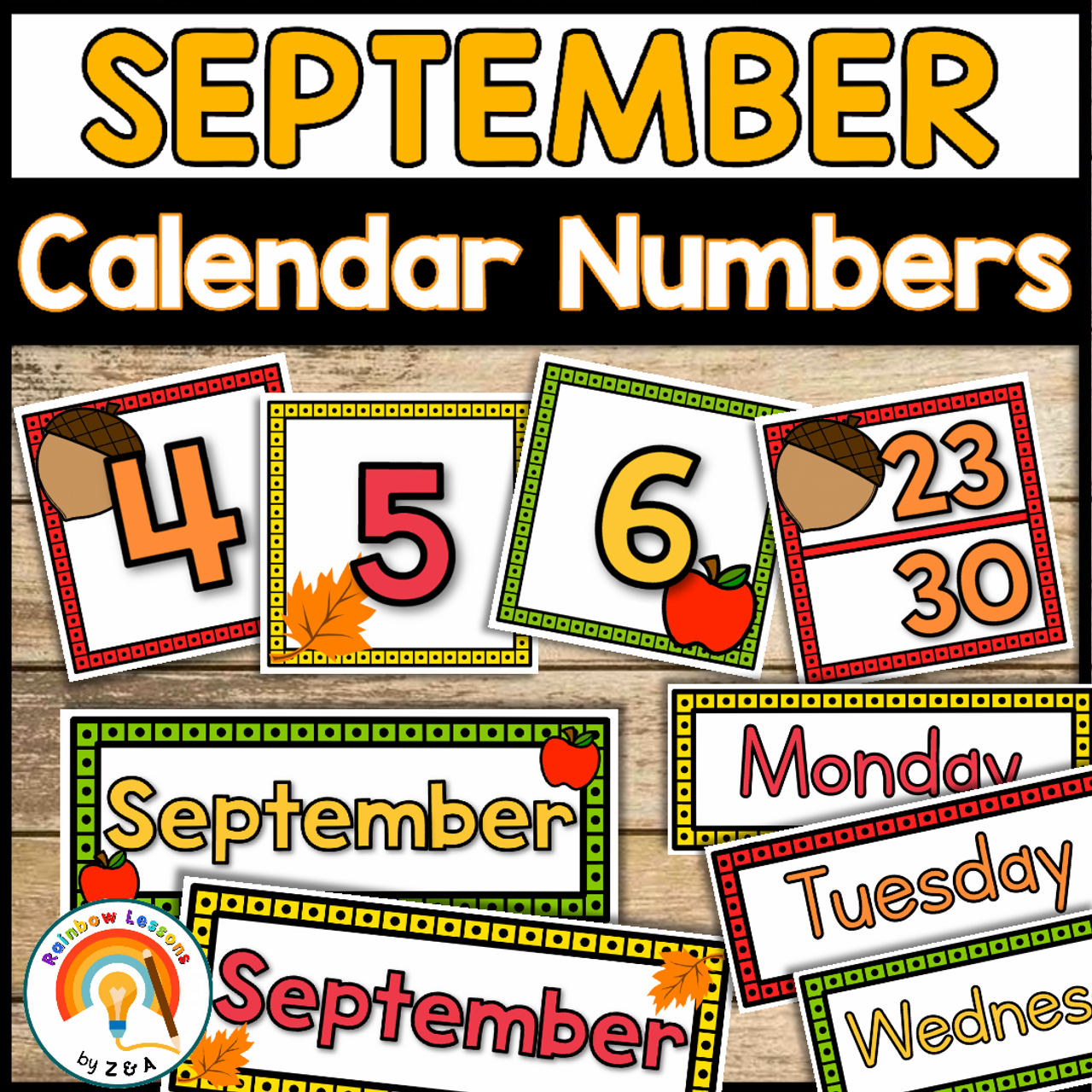 September Calendar Numbers | September Calendar 2023 | Calendar Number Cards 