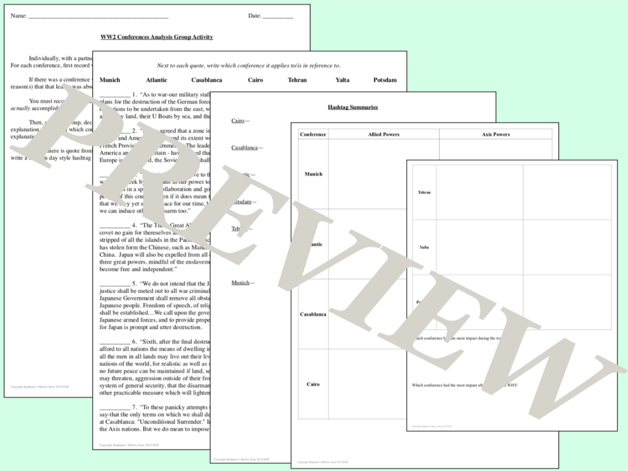 World War 2 Conferences Review Activity