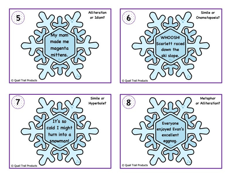 Figurative Language Task Cards | Winter Theme