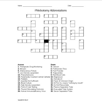 Phlebotomy Abbreviations Crossword 2 Amped Up Learning