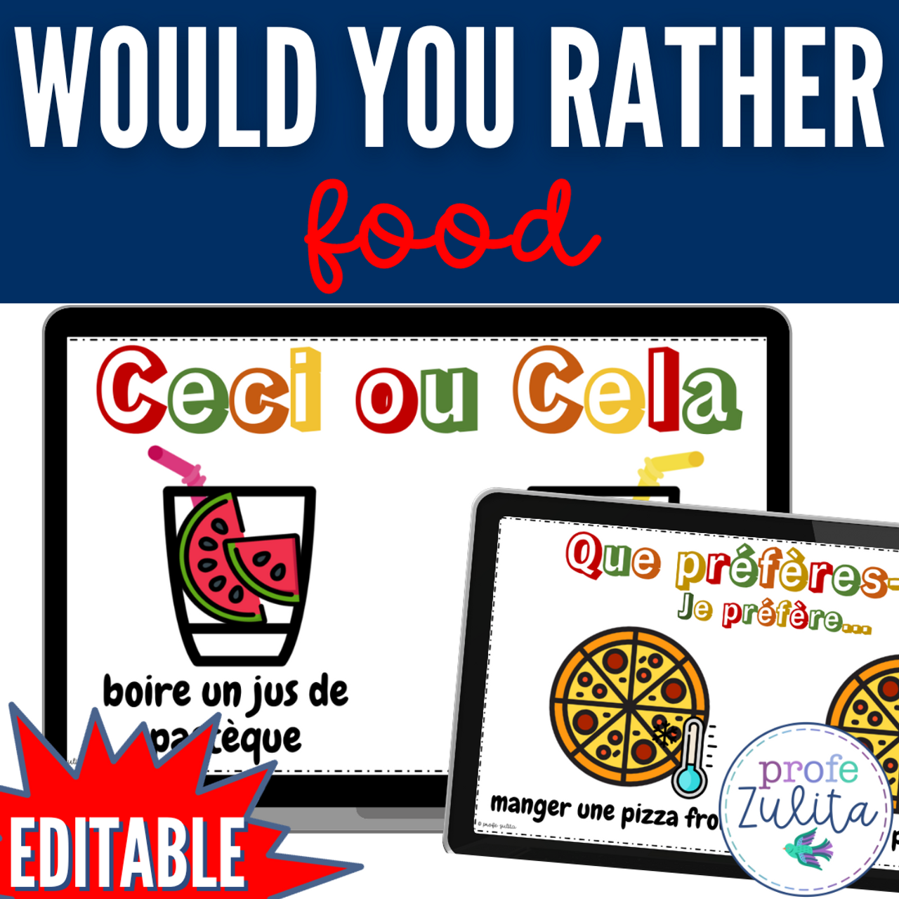 La nourriture Would you Rather - French Que Préfères Food Vocabulary Game