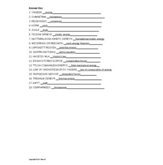 Work and Energy Vocabulary Word Scramble for Physics Amped Up Learning