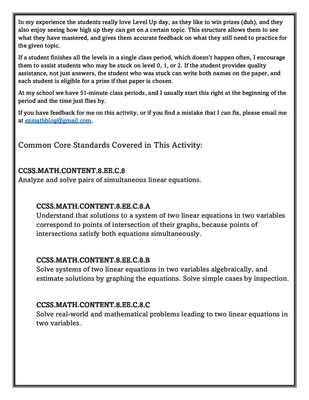 Level Ups: Math Graphing Systems of Equations 8th Grade Math
