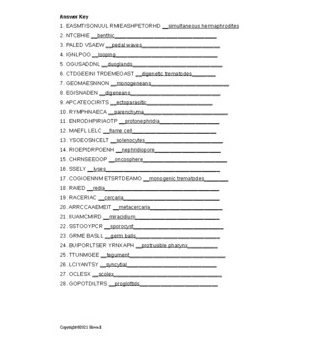 Platyhelminthes Word Scramble for Invertebrate Biology - Amped Up Learning