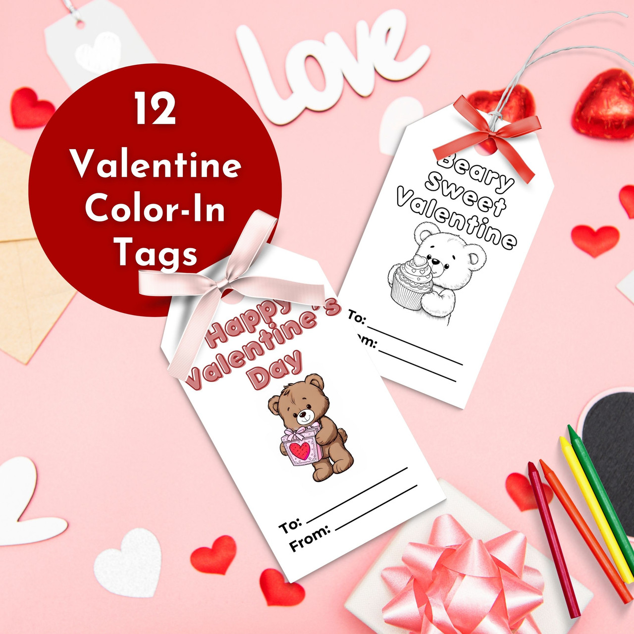 Valentine Cards for Kids School and Home, DIY Coloring Book Style