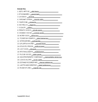 American Government and Civic Engagement Word Scramble for American ...