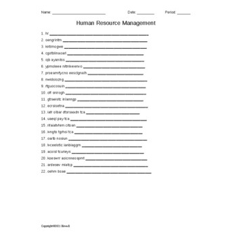 Human Resource Management in Agriculture Word Scramble Amped Up Learning