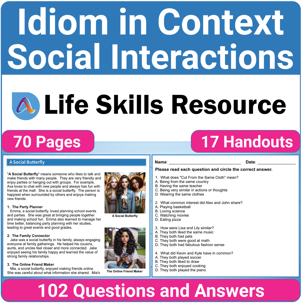 Figurative Language Life Skills - Idiom Worksheets for Social