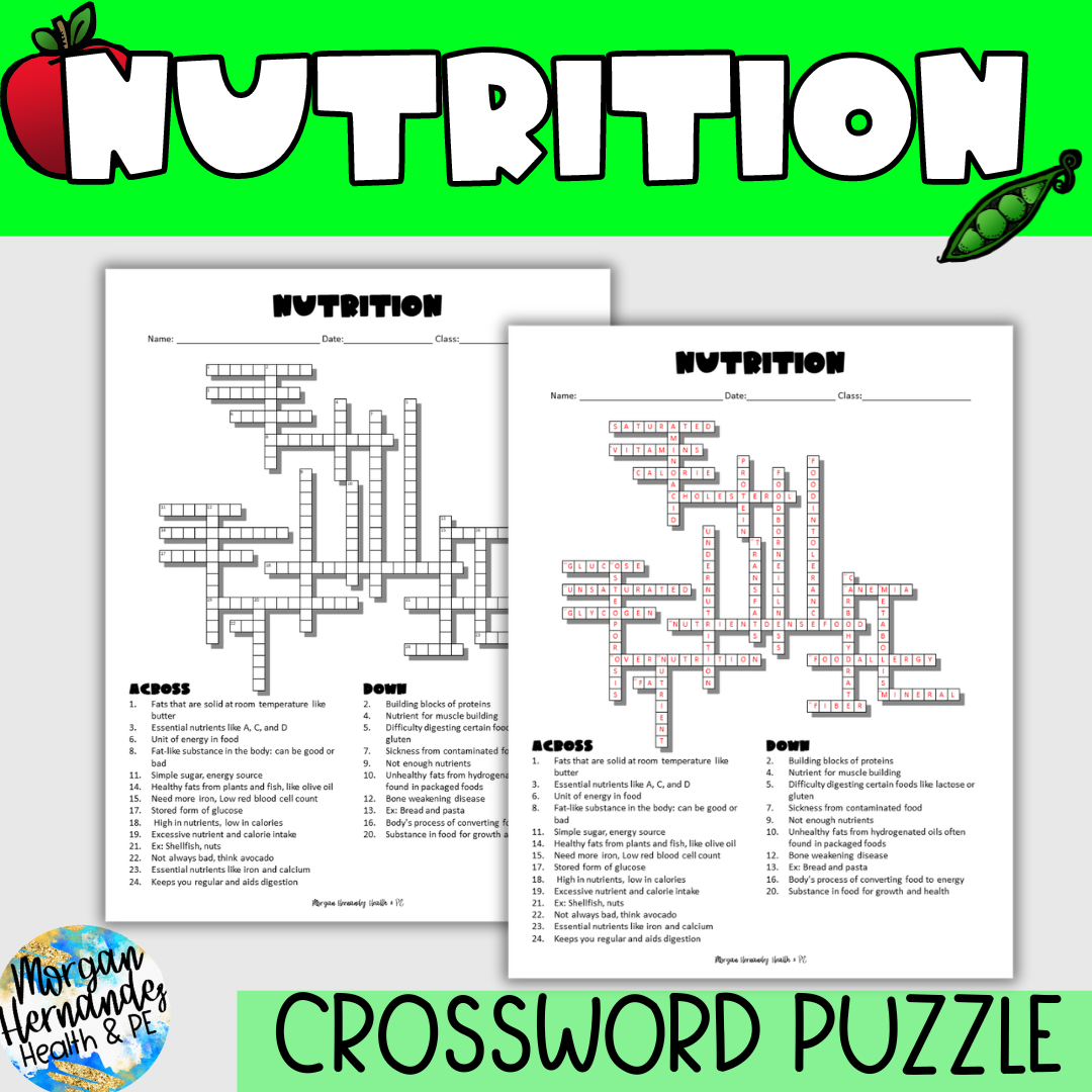 Nutrition crossword puzzle
