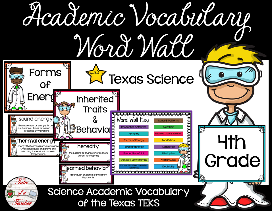 4th Gr Texas TEKS Science Vocabulary Word Wall