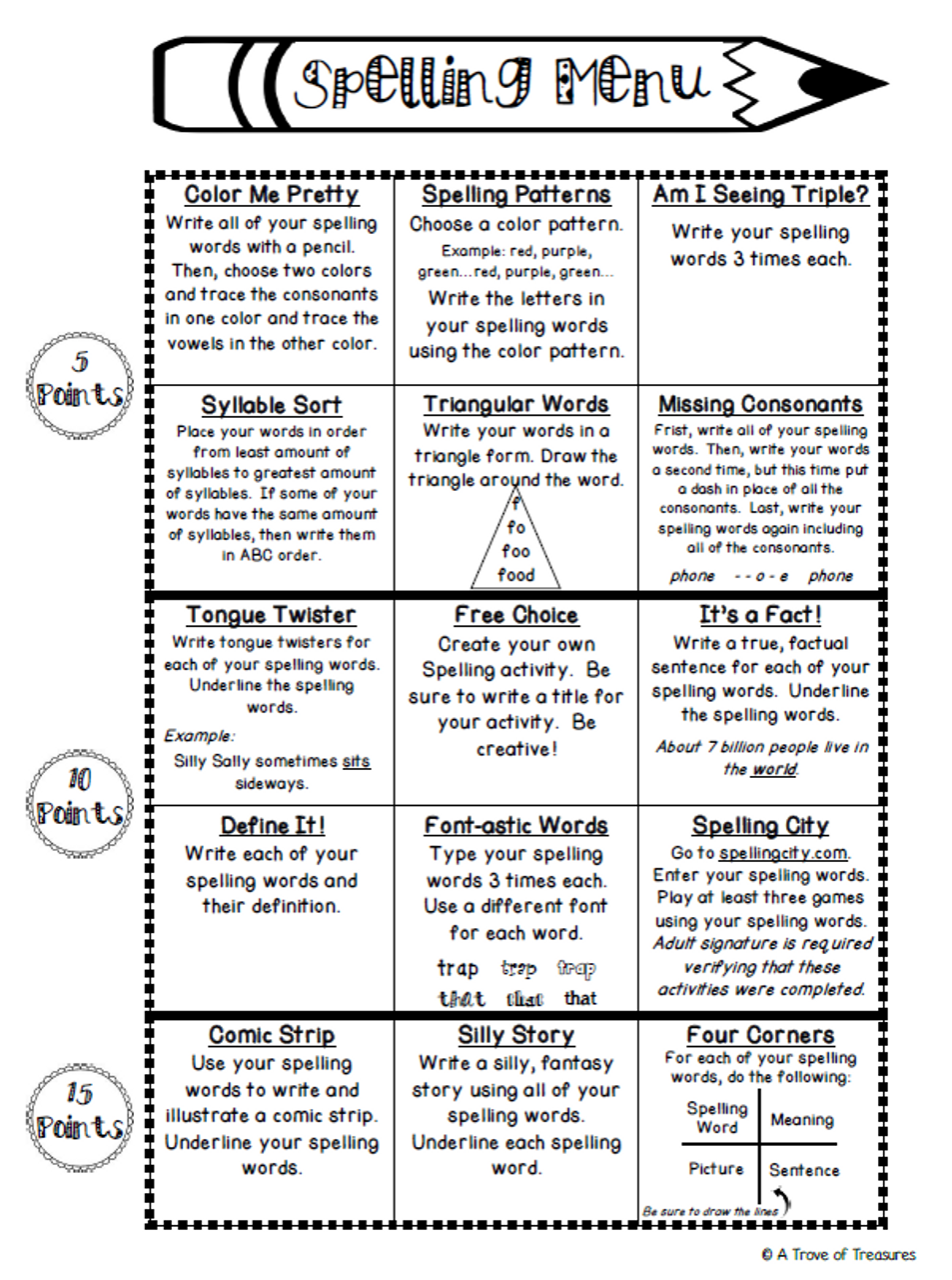 Spelling Menu Quarterly Pack