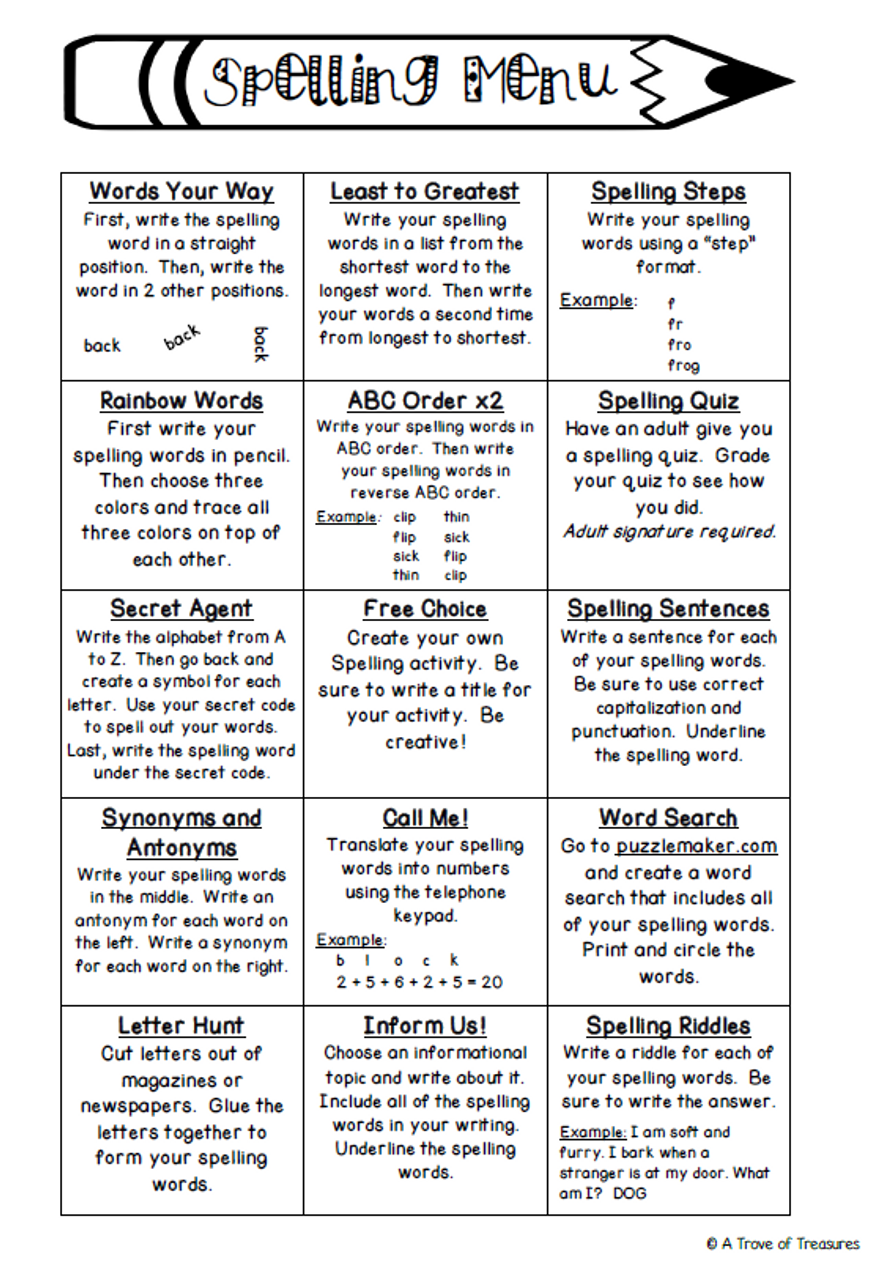 Spelling Menu Quarterly Pack Amped Up Learning