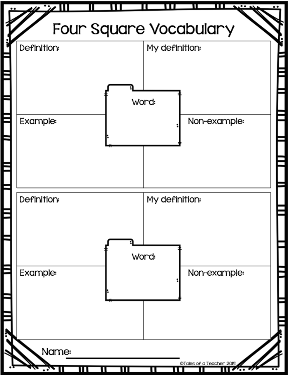 Vocabulary Four-Square Template  Vocabulary, Stem teacher, Four square